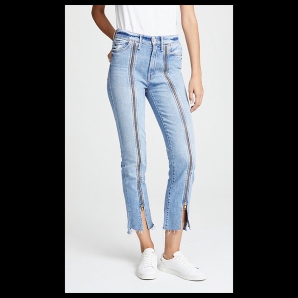 MOTHER high waisted rascal zip step fray jeans